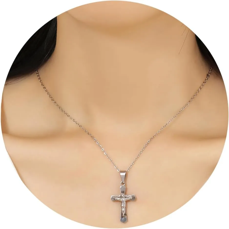 cross necklace for Mens and womens gold silver black stainless steel silver Cross Pendant Necklace Simple Cute Necklaces for men and Women Gold Jewelry 16-18-20-22-24-30 inches
