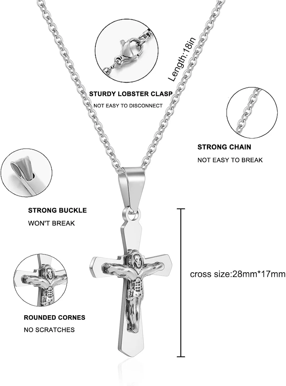 cross necklace for Mens and womens gold silver black stainless steel silver Cross Pendant Necklace Simple Cute Necklaces for men and Women Gold Jewelry 16-18-20-22-24-30 inches