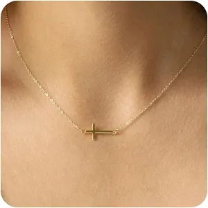 Cross Necklace for Women, 14K Gold Plated Cross Necklace Stainless Steel Minimalist Dainty Gold Cross Pendant Simple Religious Belief Necklaces for Women Gold Jewelry for Women
