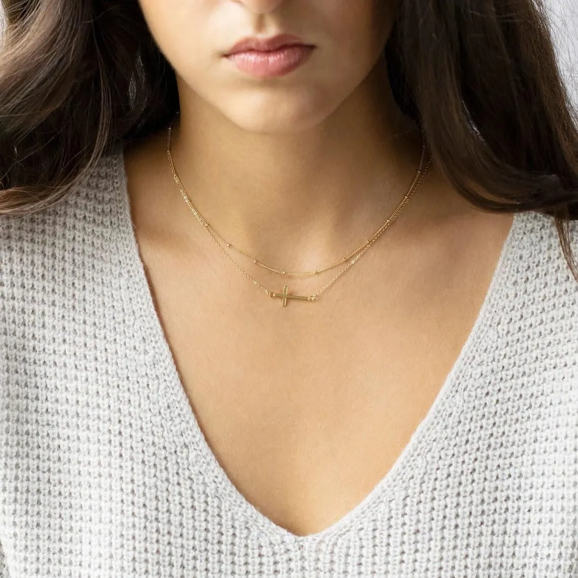 Cross Necklace for Women, 14K Gold Plated Cross Necklace Stainless Steel Minimalist Dainty Gold Cross Pendant Simple Religious Belief Necklaces for Women Gold Jewelry for Women