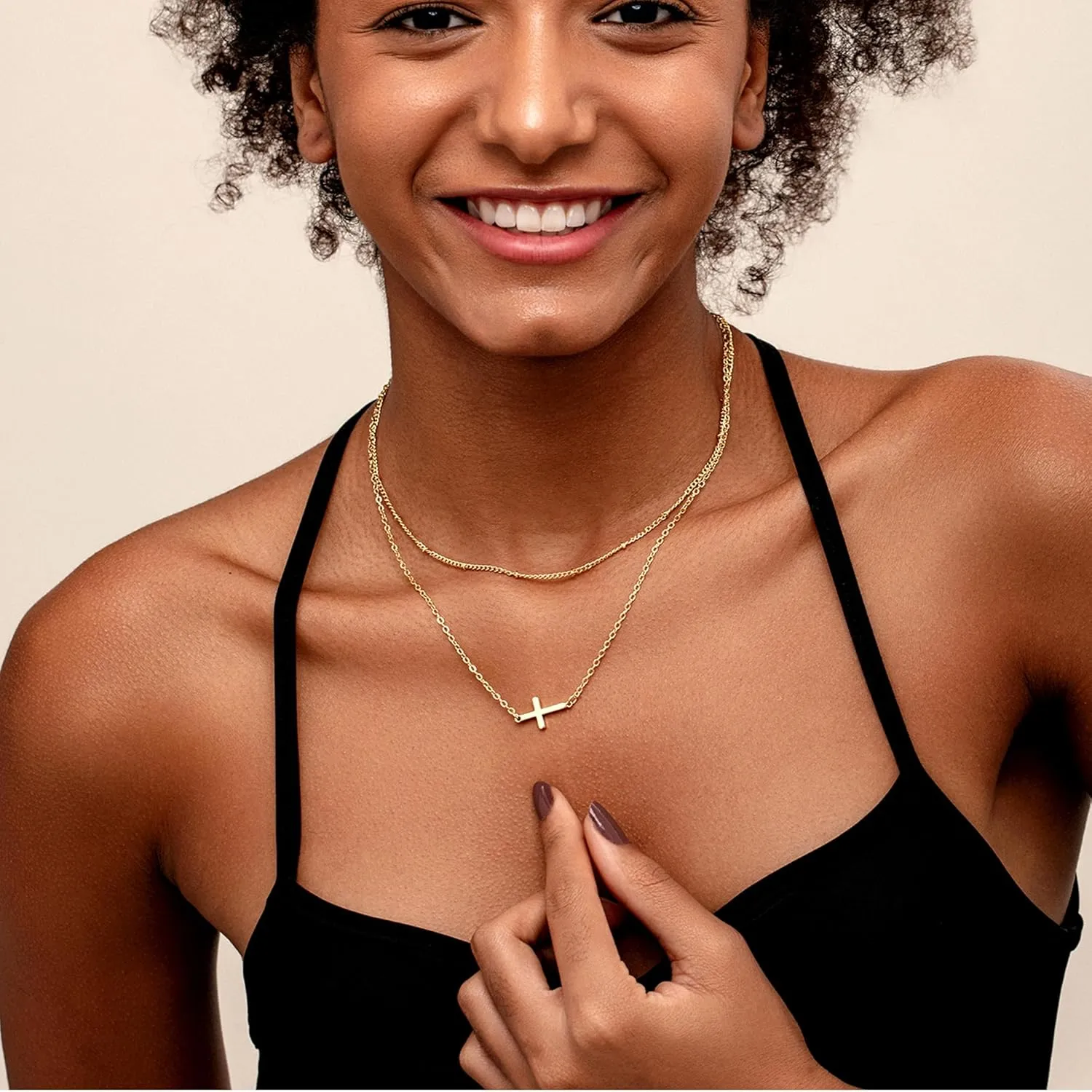Cross Necklace for Women, 14K Gold Plated Layered Dainty Small Pendant Choker Cross Necklace, Trendy Simple Cute Charm Chain Cross Necklaces for Women Faith Jewelry Religious Minimalist Mother's Day Gift
