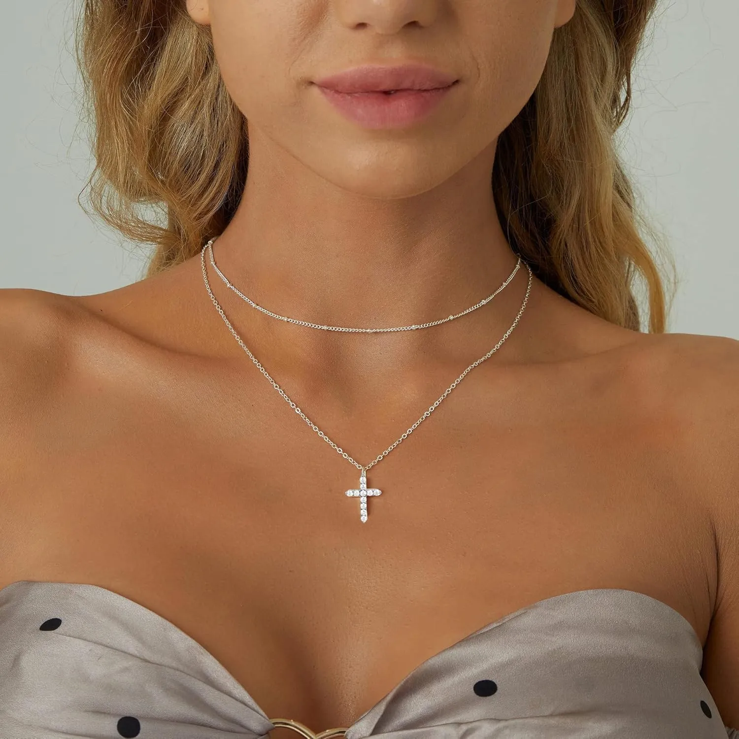 Cross Necklace for Women, 14K Gold Plated/Sterling Silver Chain Necklace Dainty Layered Gold Cross Pendant Necklace Simple Cute Necklaces for Women Gold Jewelry for Women