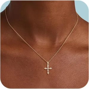 Cross Necklace for Women 14K Gold/Silver Plated Dainty Small Cross Pendant Choker Simple Trendy Cute Cross Charm Chain Necklace Religious Faith Jewelry Gift