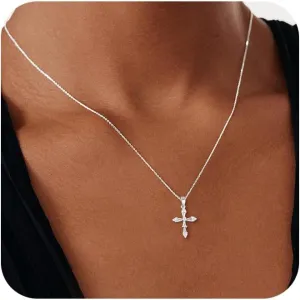 Cross Necklace for Women 14K Gold/Silver Plated Dainty Small Cross Pendant Choker Simple Trendy Cute Cross Charm Chain Necklace Religious Faith Jewelry Gift
