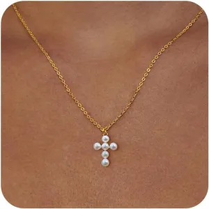 Cross Necklace for Women - 18K Gold Plated Cross Pendant Necklace Dainty Simple Gold Cross Necklace Tiny Gold Cross Necklaces for Women Trendy Gold Jewelry for Women Gift