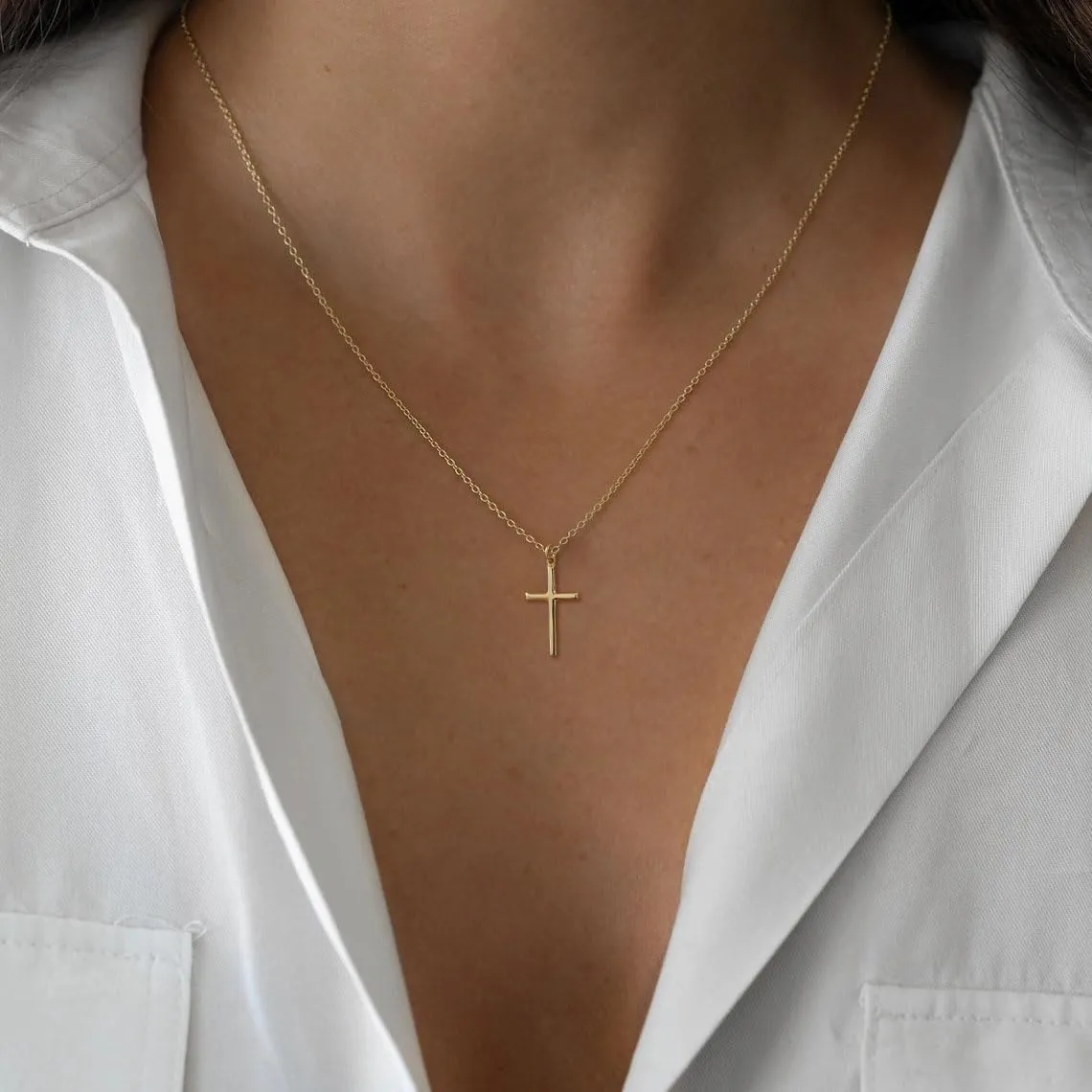Cross Necklace for Women 18K Gold Plated Dainty Small Cross Choker Necklace Simple Trendy Sideways Cross Charm Necklaces Faith Jewelry Religious Minimalist Gift for Her