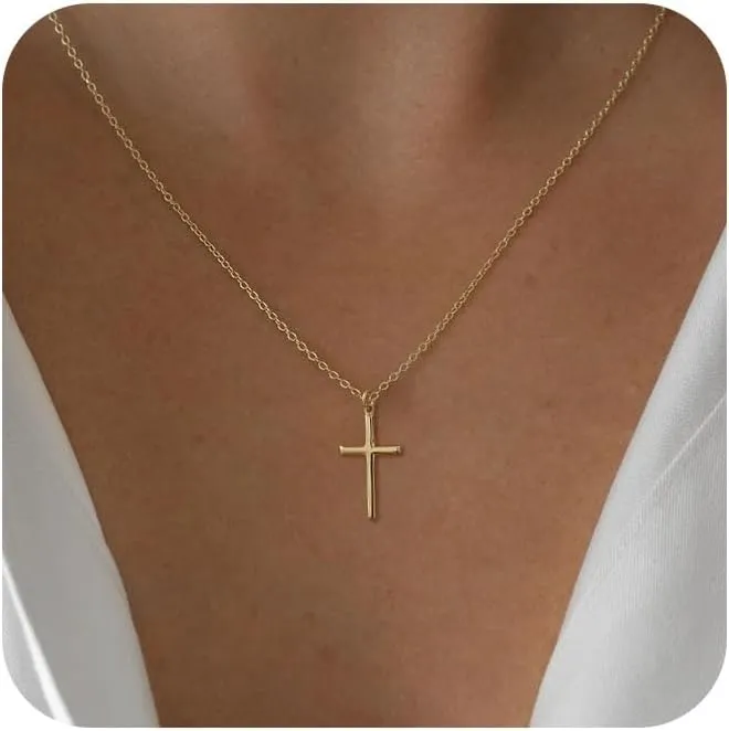Cross Necklace for Women 18K Gold Plated Dainty Small Cross Choker Necklace Simple Trendy Sideways Cross Charm Necklaces Faith Jewelry Religious Minimalist Gift for Her