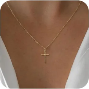 Cross Necklace for Women 18K Gold Plated Dainty Small Cross Choker Necklace Simple Trendy Sideways Cross Charm Necklaces Faith Jewelry Religious Minimalist Gift for Her