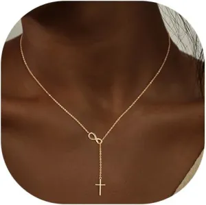 Cross Necklace for Women, Dainty 14K Gold Plated Pendant Necklace, Trendy CZ Pearl Cross Charm Necklace Non Tarnish Cubic Zirconiaia Simple Vintage Necklace Jewelry for Women