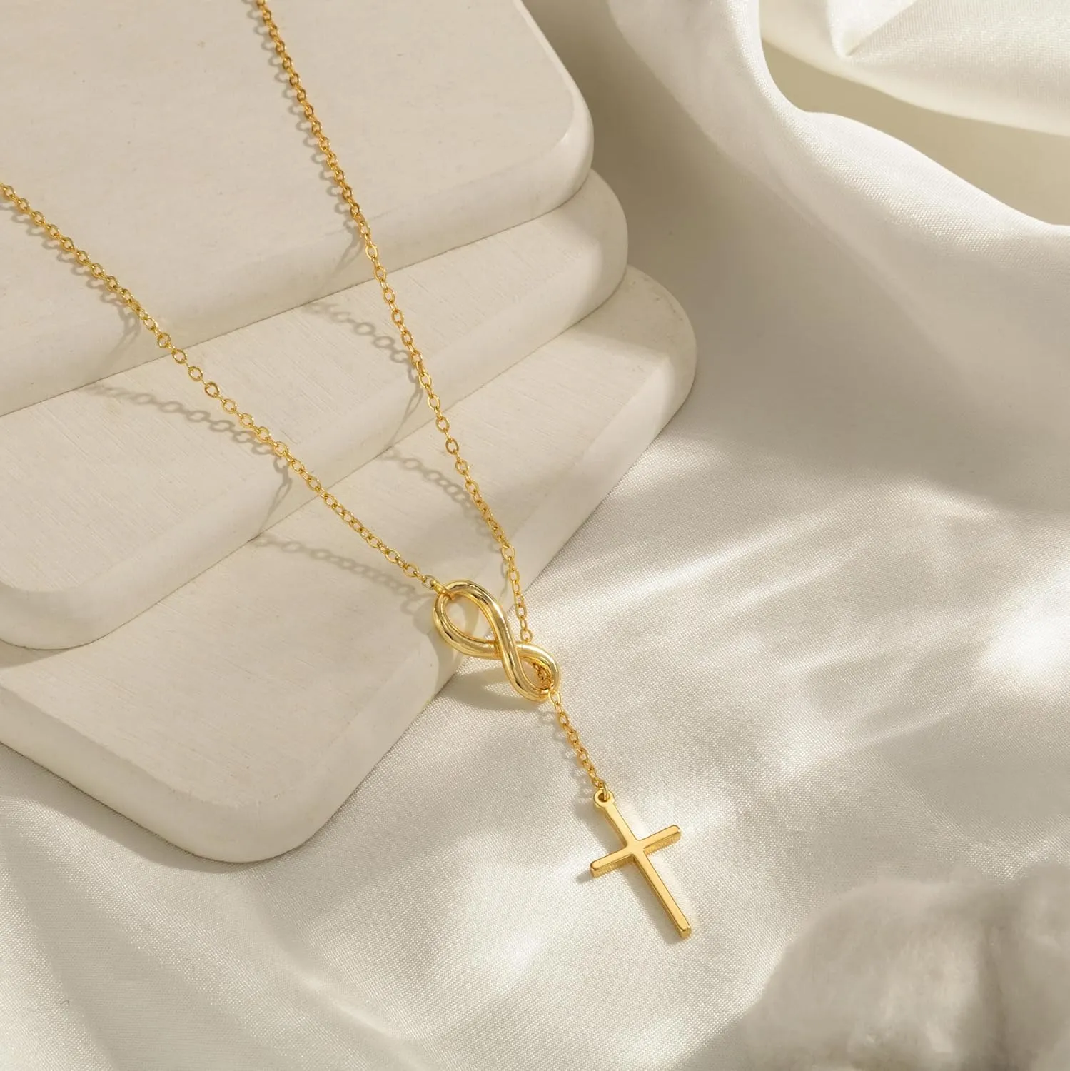 Cross Necklace for Women, Dainty 14K Gold Plated Pendant Necklace, Trendy CZ Pearl Cross Charm Necklace Non Tarnish Cubic Zirconiaia Simple Vintage Necklace Jewelry for Women