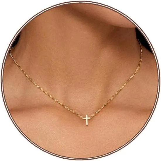 Cross Necklace for Women, Dainty 18K Gold Plated Small Cross Pendant Necklace Simple Gold Cross Necklaces for Women Trendy Gold Jewelry for Women Gift