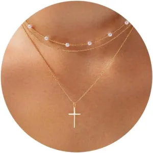 Cross Necklace for Women, Dainty 18K Gold Plated Small Cross Pendant Necklace Simple Gold Cross Necklaces for Women Trendy Gold Jewelry for Women Gift