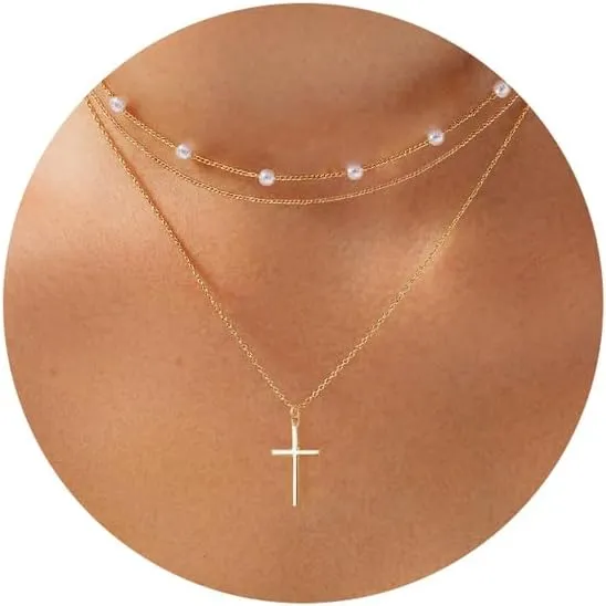 Cross Necklace for Women, Dainty 18K Gold Plated Small Cross Pendant Necklace Simple Gold Cross Necklaces for Women Trendy Gold Jewelry for Women Gift