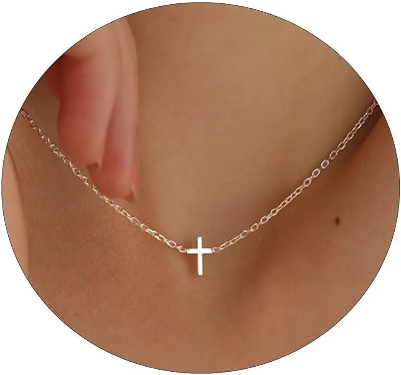Cross Necklace for Women Silver Plated Small Cross Pendant Choker Dainty Simple Minimalist Necklaces Trendy Cute Religious Necklace Faith Jewelry Gift