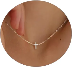 Cross Necklace for Women Silver Plated Small Cross Pendant Choker Dainty Simple Minimalist Necklaces Trendy Cute Religious Necklace Faith Jewelry Gift