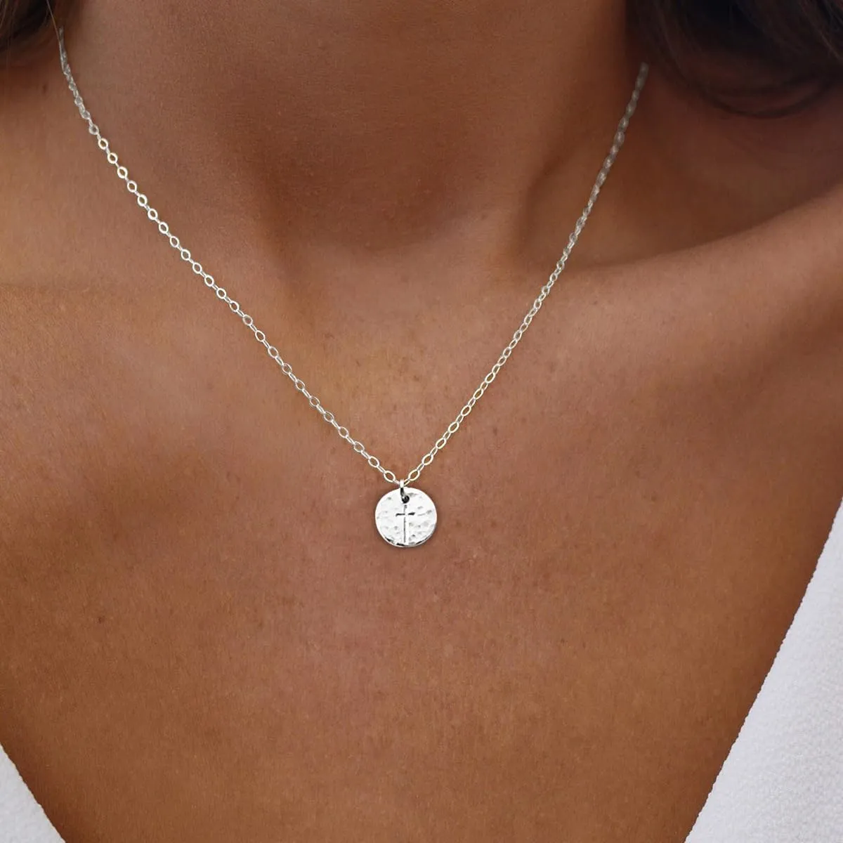 Cross Necklace for Women Trendy 14K Dainty Gold Silver Plated Cross Pendant Necklaces Simple Cute Faith Charm Choker Religious Drop Dangle Chain Necklace Non Tarnish Costume Jewelry Gift