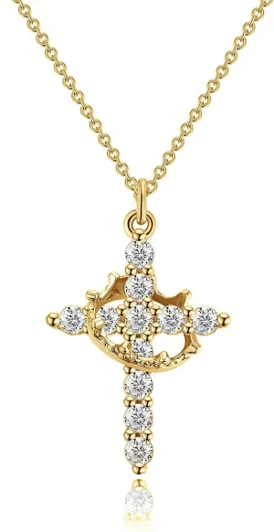 Cross Necklace for Women,Cubic Zirconia Cross Faith Pendant Necklaces Copper Simple Jewelry Gift for Wife Girlfriend Mom(Gold/Silver)