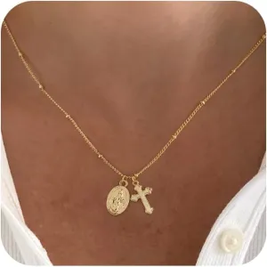 Cross Necklace for Women,Dainty 14K Gold/Silver Plated Cross Pendant Necklae Simple Zircon Diamond Cross Necklace Box Satellite Chain Gold Jewelry Gifts