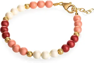 Crystal Dream Coral, Red, Ivory Simulated Pearls with Gold Glitter Beads Baby Girl Bracelet Gift (B1736_M)