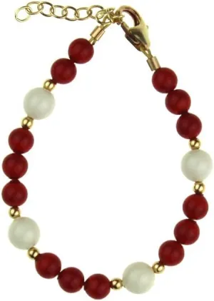 Crystal Dream Luxury 14KT Gold-Filled Mini Beads with Red and White European Simulated Pearls Keepsake Baby Girl Bracelet (BCRWG)