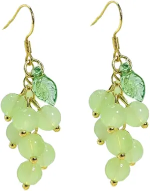 Crystal Fruits Cherry Cute Earrings for Women Sparkly Funny Red Grape Drop Dangle Earrings 18K Gold Plated Statement Charm Green Leaf Grape Tassel Kawaii Aesthetic jewelry Girls Gift