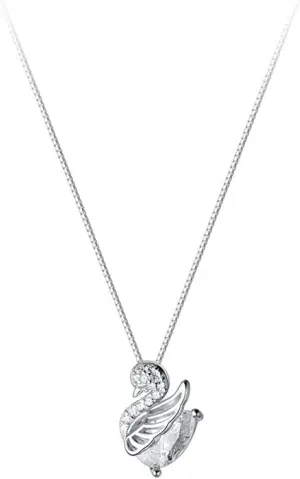 Crystal Swan Pendant Necklace for Women Girls 925 Sterling Silver Cute Charms Drop Link Chains Adjustable Delicate Cute Birthday Holiday Christmas Jewelry Gift for Her 18 Inches