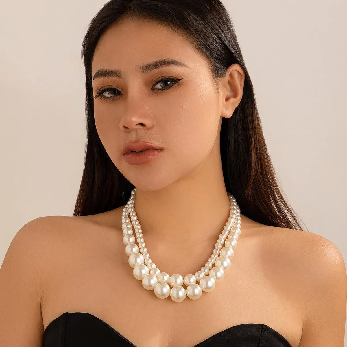 CSIYANJRY99 Chunky Pearl Necklace for Women Big Faux Pearl Beaded Strand Necklace Wedding Prom Jewelry for Women
