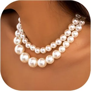CSIYANJRY99 Chunky Pearl Necklace for Women Big Faux Pearl Beaded Strand Necklace Wedding Prom Jewelry for Women