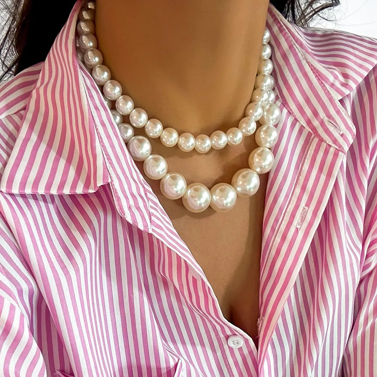 CSIYANJRY99 Chunky Pearl Necklace for Women Big Faux Pearl Beaded Strand Necklace Wedding Prom Jewelry for Women
