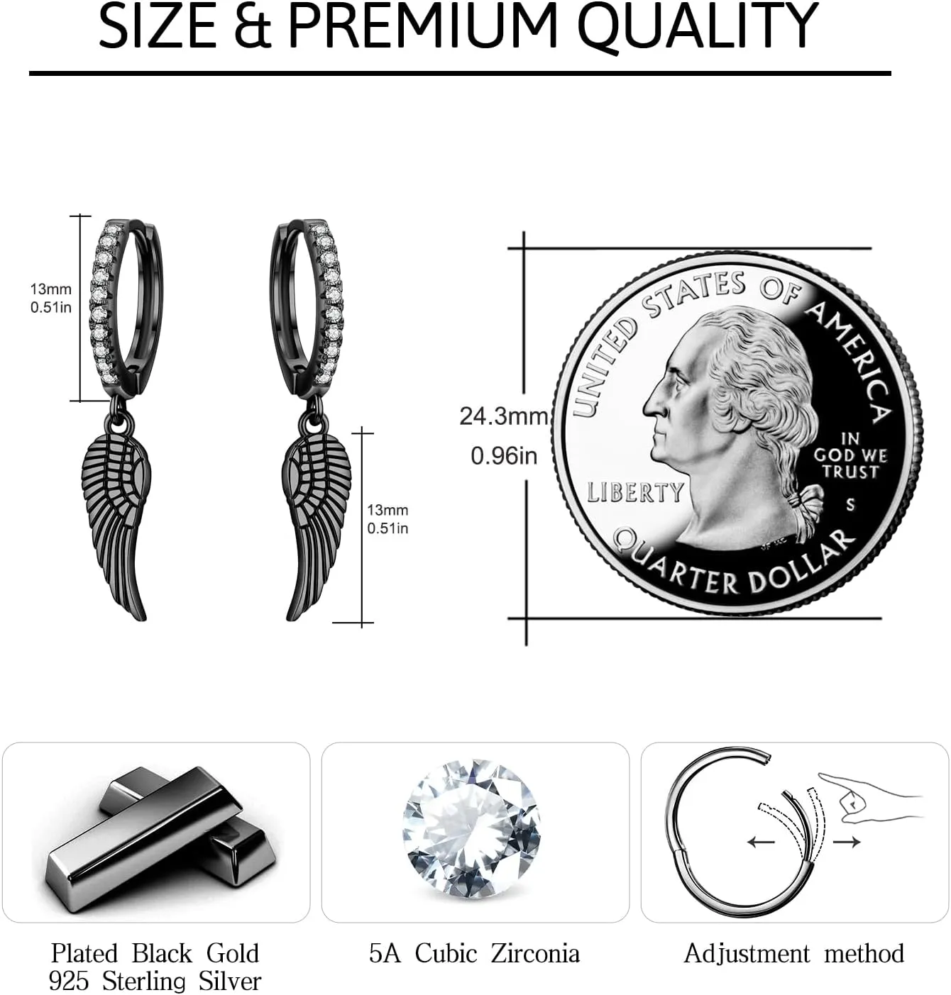 Cuoka Angel Wings,Feather Cross Earrings 925 Sterling Silver Unisex Hanging Dangle Drop Earrings,Small Hoop Earrings Jewelry for Women Men