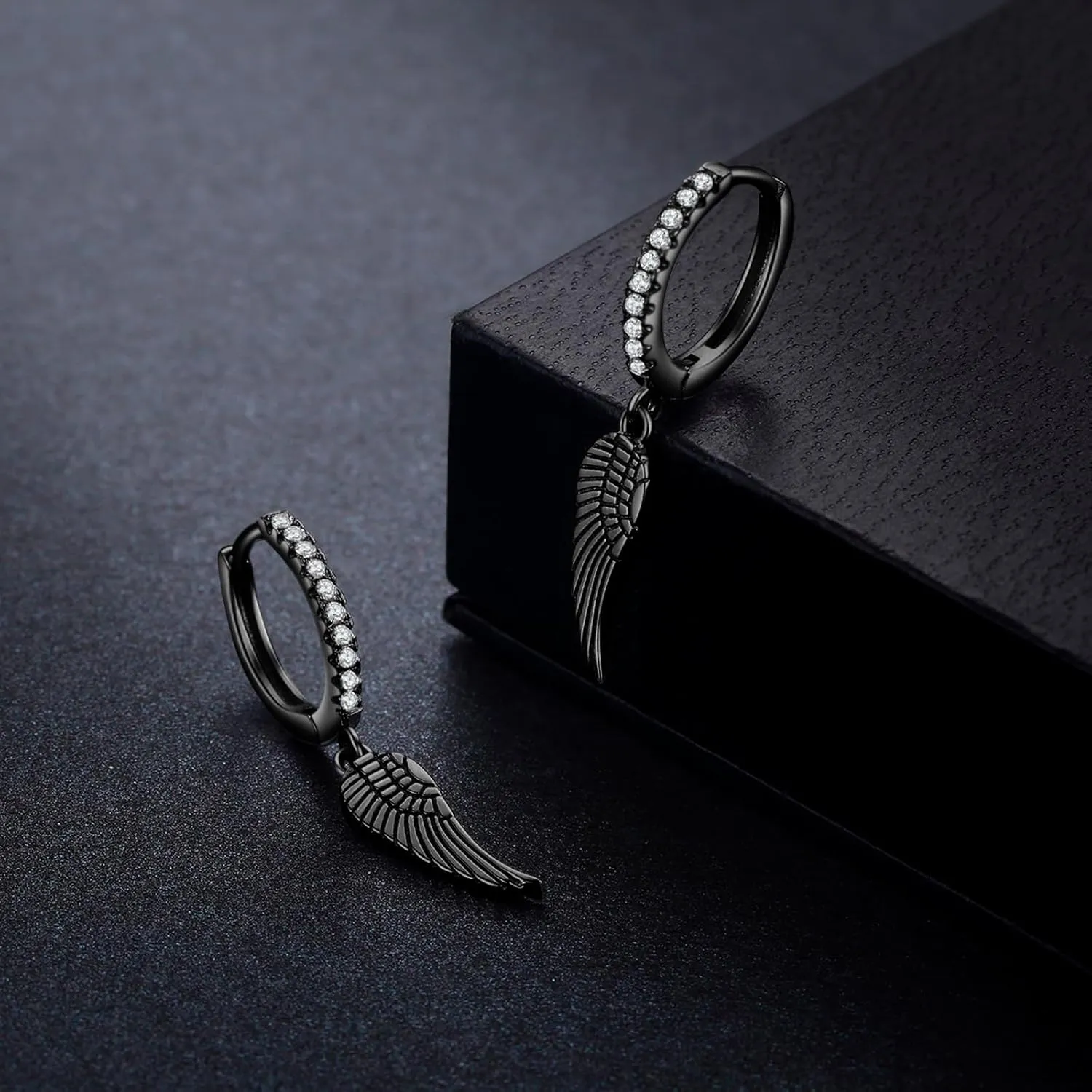 Cuoka Angel Wings,Feather Cross Earrings 925 Sterling Silver Unisex Hanging Dangle Drop Earrings,Small Hoop Earrings Jewelry for Women Men