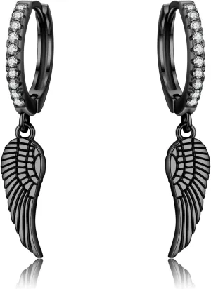 Cuoka Angel Wings,Feather Cross Earrings 925 Sterling Silver Unisex Hanging Dangle Drop Earrings,Small Hoop Earrings Jewelry for Women Men