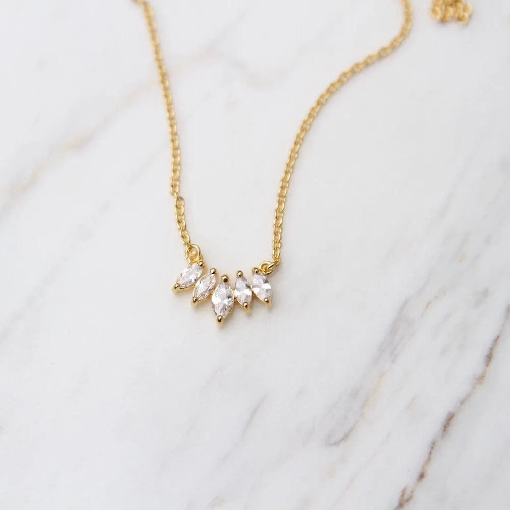 Curve of Marquise Cubic Zirconia Necklace - Gold Vermeil