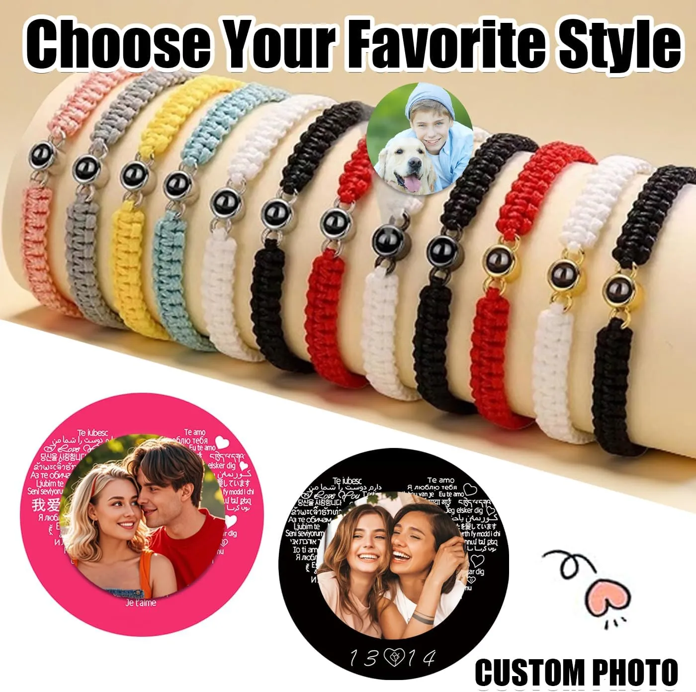 Custom Bracelets with Picture Inside,Picture Bracelet Personalized Photo,Memorial Gift for Women/Men/Couple/Friend/Mother's Day-9 Colours