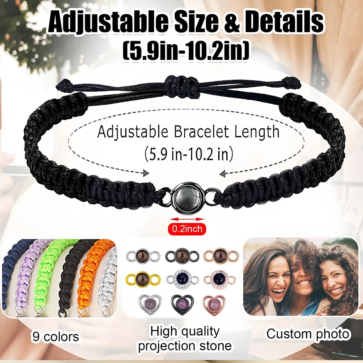 Custom Bracelets with Picture Inside,Picture Bracelet Personalized Photo,Memorial Gift for Women/Men/Couple/Friend/Mother's Day-9 Colours