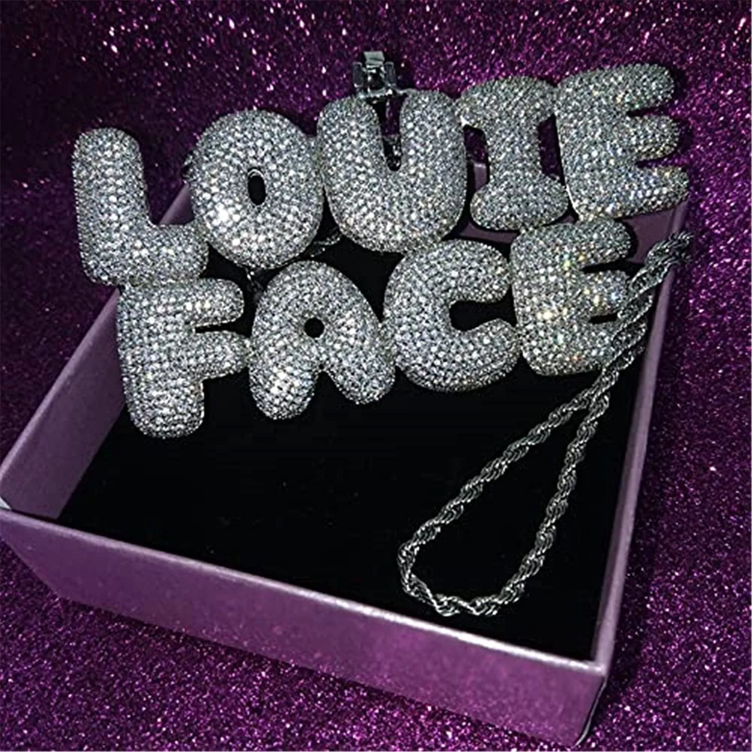 Custom Bubble Letters Name Necklace Personalized Iced Out Chain for Women Diamond Nameplate Necklace Rapper Hip Hop Jewelry for Men