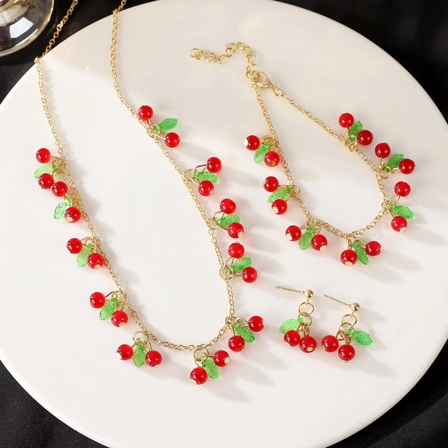 Cute Cherry Pendant Necklaces For Women Cute Cherry Charms Bracelet Strawberry Necklace Cherry Strawberry Drop Dangle Earrings Trendy Y2K Summer Beach Jewelry Gifts