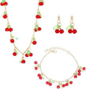 Cute Cherry Pendant Necklaces For Women Cute Cherry Charms Bracelet Strawberry Necklace Cherry Strawberry Drop Dangle Earrings Trendy Y2K Summer Beach Jewelry Gifts