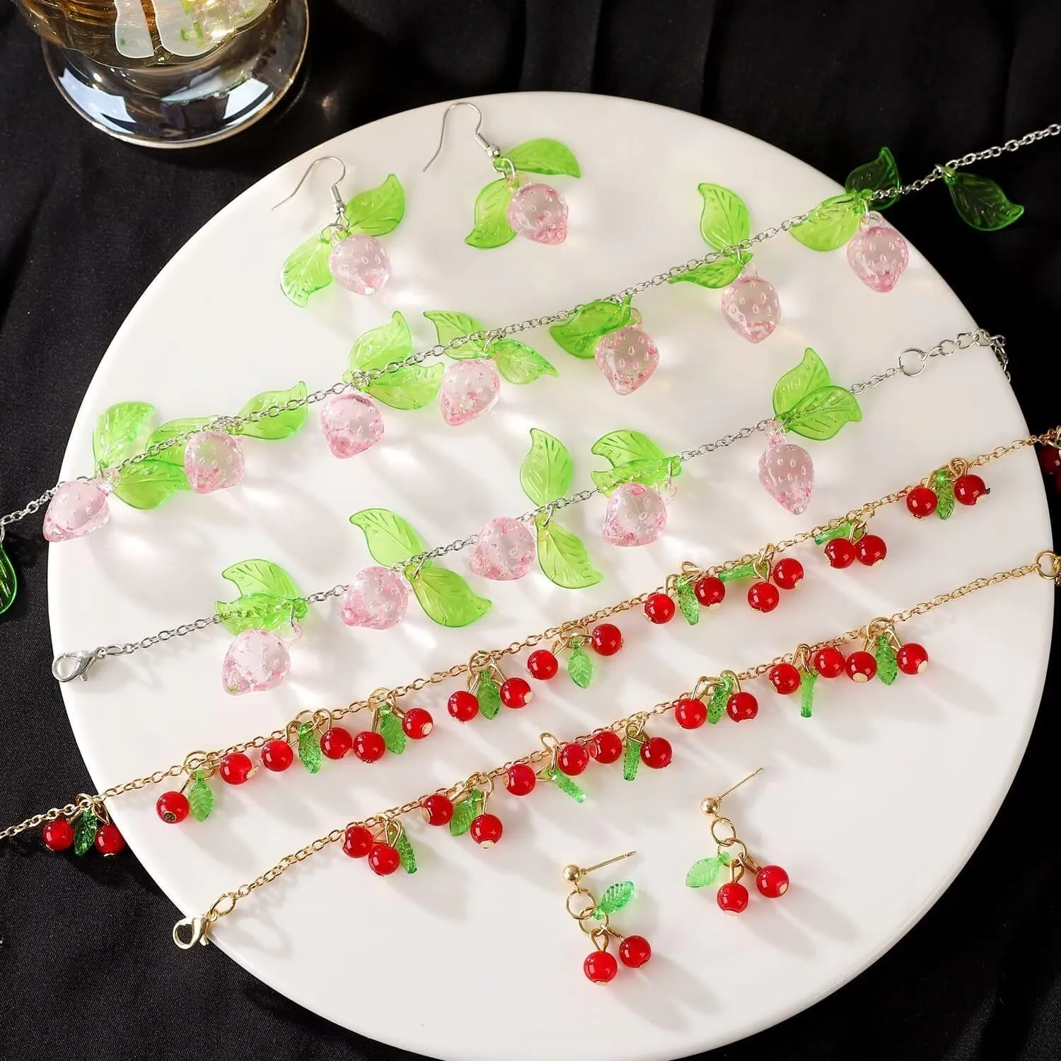 Cute Cherry Pendant Necklaces For Women Cute Cherry Charms Bracelet Strawberry Necklace Cherry Strawberry Drop Dangle Earrings Trendy Y2K Summer Beach Jewelry Gifts