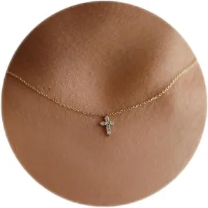 Cute Cross Necklace for Women, Dainty Gold Necklace for Women 14k Gold Plated Small CZ Cross Necklace Simple Gold Cross Necklaces for Women Trendy Preppy Gold Jewelry for Women Gifts