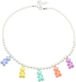 Cute Gummy Bear Simulated Shell Pearl Necklace Colorful Resin Crazy Aesthetic Pendant Necklace for Women