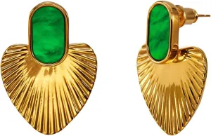 CW Black/Red/Green/White/Pale yellow heart earrings for women24K gold-plated statement dangle earringsfashion vintage gold black earrings.