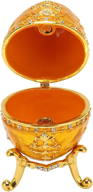 Cyrank Egg Trinket Box, Enamelled Jewelry Trinket Box Hand Painted Baroque Style Pattern Rhinestones Hinged Jewelry Ring Holder Collectible Egg Home Decor(Gold)