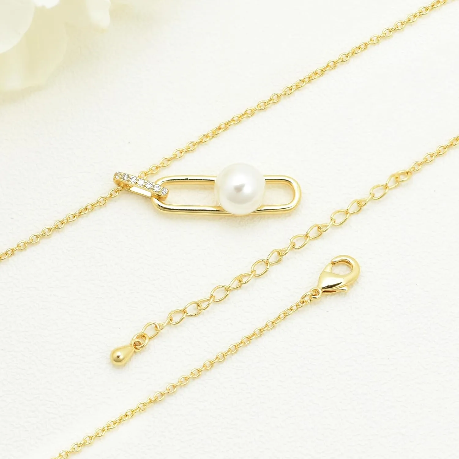 CZ Diamond Pendant Necklace for Women, Handmade 18k Real Gold Plated Dainty Necklaces Circle Cross Leaf Pearl Aesthetic Simple Gold Necklace Jewelry Gifts for Women Female