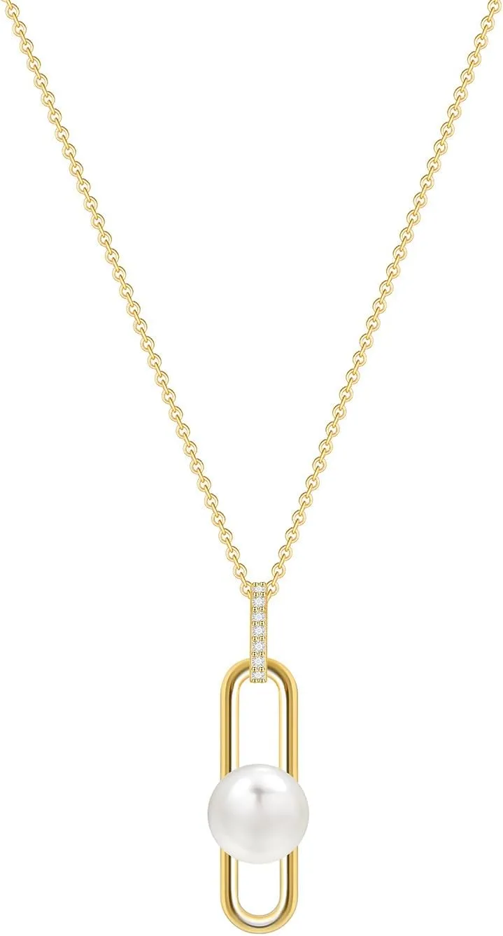CZ Diamond Pendant Necklace for Women, Handmade 18k Real Gold Plated Dainty Necklaces Circle Cross Leaf Pearl Aesthetic Simple Gold Necklace Jewelry Gifts for Women Female