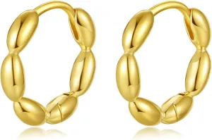 DAILY VIBES Small Gold Chunky Hoop Earrings for Women 14K Gold Plated 925 Sterling Silver Post Oval Huggie Hoop Earrings for Women Dainty Thick Gold Hoops
