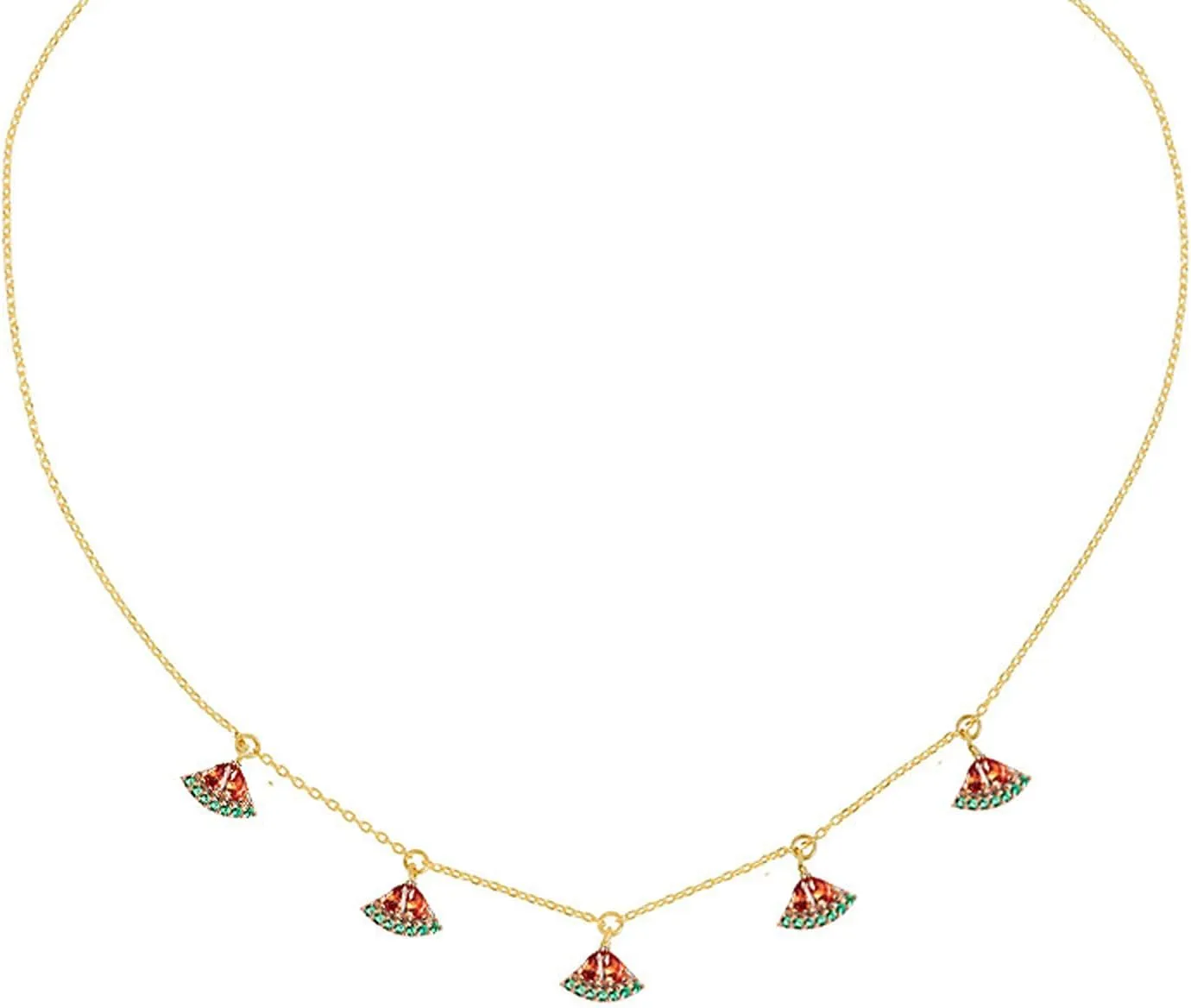 Dainty Cute Fresh Fruit Choker for Women 14K Gold Plated Chain Cubic Zircon Cherry Pineapple Strawberry Colorful Crystal Pendant Necklace for Women Jewelry