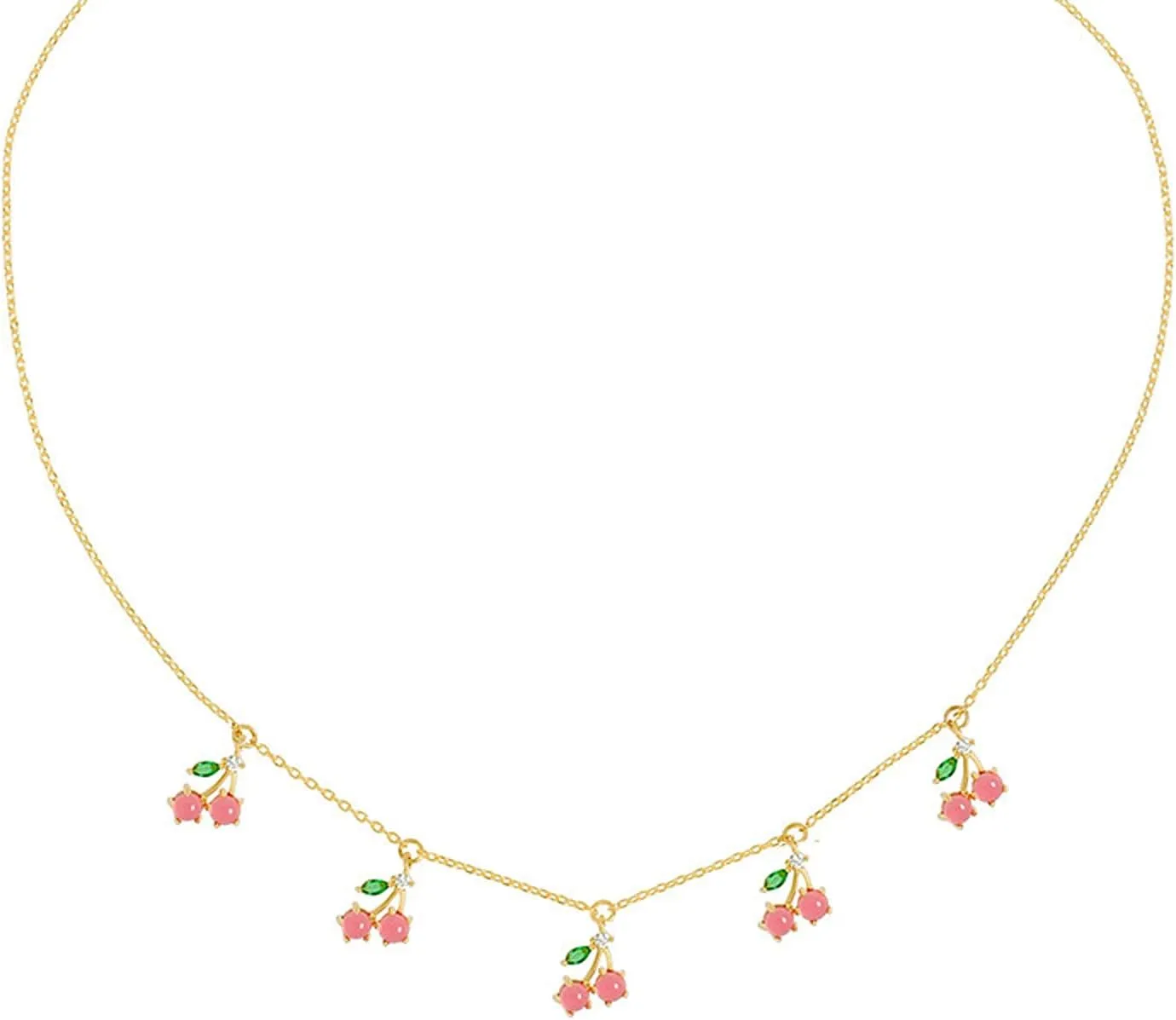 Dainty Cute Fresh Fruit Choker for Women 14K Gold Plated Chain Cubic Zircon Cherry Pineapple Strawberry Colorful Crystal Pendant Necklace for Women Jewelry