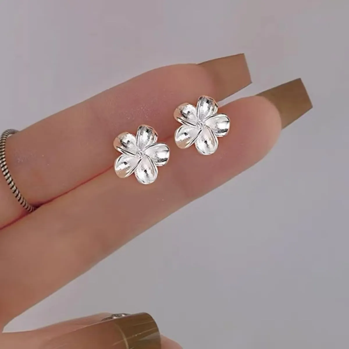 Dainty Flower Stud Earrings for Women 925 Sterling Silver Tiny Plumeria Earrings for Sensitive Ears Jewelry