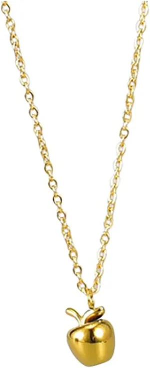 Dainty Gold Apple Pendant Necklace for Women Her 18k Gold Plated Simple Cute 3D Fruit Charm Necklaces Polished Fashion Adjustable Chain Choker Jewelry Mom Wife Daughter BFF Christmas Birthday Gifts